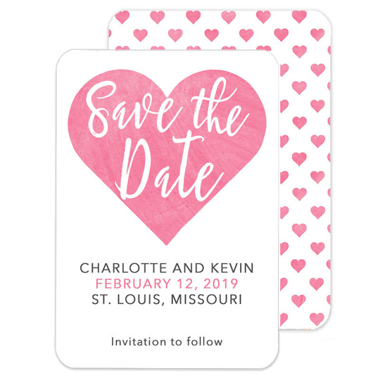 Pink Watercolor Heart Save The Date Announcements